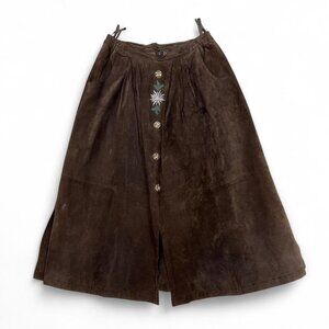 Vintage German Leather Brown Suede Maxi Skirt Boho Western Country Schweins-Spal